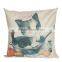 2016 hot sale 100% polyester home decorative cat printing linen cheap cushion cover
