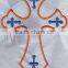 New using embroidery machine sew out Cross with dove 100%embroidery patches for sale.