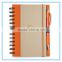 Promotional advertising customized spiral eco notebook with pen attached