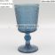 press drinking glass/wine goblet,tumbler, dessert cup color glass in ink blue with chain designs emboss