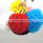 <<<2016 New Design Cute Rabbit Fur Ball Charm Chain Colorful Unisex For Car Key Ring or Bag Pom Pom Keychain/