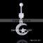 Moon and Star Gem Paved Dangle 316L piercing Belly Button Surgical Steel Jewelry