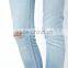 Ice Blue Super Soft Ultra women Skinny Jeans with Ripped Knee (LOTX142)