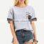 Wholesale Women Apparel Round Neck Striped And Printed With Pockets Casual T-Shirt