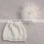 Myfur Baby Knitted Hat with White Raccoon Removable Fur Pom Pom Top