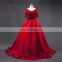 Supplier In China Shiney Short Sleeve Ball Gown Organza Handmade Flower Beaded Red Prom Dress
