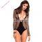 Latex Black Long Sleeve Fishnet Ladies Adult Teddy Sexy Lingerie