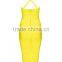 Summer dress 2015 new fashion hot&sey elegant lady midi deep V neck strap yellow red khaki black special evening party bandage d