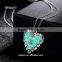 Silver hollow pendants with glow in the dark stone necklace heart shape necklace                        
                                                Quality Choice