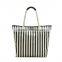 Wholesale Price classic stripe tote canvas shopping bag, big travel bag with leather trim handle