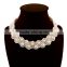 European fashion luxury white beads necklace Exaggerated fashion pearl flower woven necklace Female clothing accessories