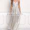 Latest Women Shine Silver Grid Metallic Cross Strap Maxi Gown Ladies Long Evening Party Wear Gown Designs HSd5040