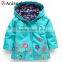girls beautiful flower printed rain buttons kids jacket