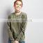 Plain Women Distressed Sweatshirt Olive Green Ripped Long Sleeve Sweater Oversized Blank Pullover