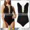 New Fashion Sexy Black Ring Bodysuit Women Tops Thong Bodysuit