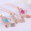 Lovely Rhinestone Silver Leaves necklace Colorful Rose Crystal predant for Women Jewelry Accessory For Girls