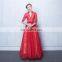 Custom Made V Neck 1/2 Sleeve Red A Line Elegant Lace-up Hollow Lace Beaded Evening Dress