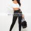 DiZNEW Europe fashion high waist straight cut out black skinny jeans ladies
