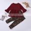 Girls' Christmas dress in autumn 2020 two piece set of flared sleeves, top dress and leopard print trousers