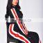custom snap button down two colors stripe tracksuits crop top hoodies and pant for women sportswear clothing sets