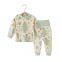 Cotton baby kids 2pcs set high waist belly protector long sleeve Children's pajamas home clothes with wholdsale