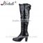 Wholesale high quality black leather fur over knee high heel boots