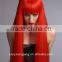 New Halloween wig with horn, Long red cheap synthetic party wigs