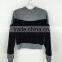 Fashion Long Sleeve Black and Grey Sweater Blouse for Women