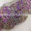 High quality beautiful purple flower embroidered organza lace trim