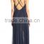 New Designs blue Chiffon Pleated Maxi Halter Party Dress For Lady