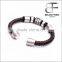 mens brown braided leather bracelet, Leather Wrist Band Wristband Handcrafted logo engraved stainless steel Jewelry