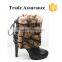 Hot selling fur collar ladies warm black snow boots cheap