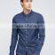 Guangzhou High Quality Custom Long Sleeve Spread Collar Mens Cotton Elastane Stretch Denim Casual Navy Solid Shirts