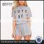 Cheap Price Custom Logo Print Ladies Pajamas Short Pyjama Summer Grey Loungwear Set