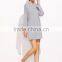 Grey Drop Shoulder Tee Dress With Pockets Cotton Spandex Long Sleeve Casual Plain Sweatshirt Tee Dress