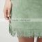 Mint green sleeveless fringed braided suede shift dress