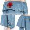 Wholesale China Supplier OEM Service Lady Denim Off The Shoulder Top