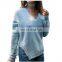 Fashion V-neck side open warmer sweater long sleeves sweater for women KMY1084