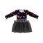 hot selling item fashion tulle orange buffalo pattern dress half black baby girls dress dress for baby girl