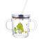 Measuring two handles glass mug with custom printing