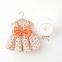 New Summer Girl Dress Sweet Sleeveless Small Flower Print Big Bow Cotton Cloth Dress Set