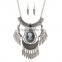 European&American vintage carved reliefs queen beauty head necklace silver plated leaves tassel necklaces