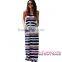 Nautical Navy Blue Stripe Print Strapless kaftan maxi dress wholesale