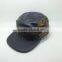 High quality flat brim black leather 5 panel hat with label