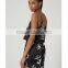 OEM and ODM Leaf Print Satin Overlay Play suits clothes 2015 Summer Fashion Jumpsuits for women