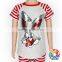 red white stripe short sleeve raglan cute cartoon sequin rabbit kids t-shirt wholesale