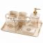 Classic European Baroque Style Ceramic Bath Accessories Set 6 Pcs in Fancy Golden and Blue, Liquid Soap Dispenser BF12-03254h
