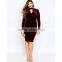 2016 Women Unlined Design Turtle Neckline Red Velvet Dress HSD9483