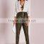 New Arrival Khaki Tie Waist Faux Leather Pants Women