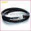 Custom Black Fabric Leather Wristband Bangle with Stainless Steel Clasps for Bracelet